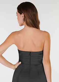 Azazie Yola Bridesmaid Dresses Black Sheath V-Neck Pleated Stretch Satin Convertible Dress image6