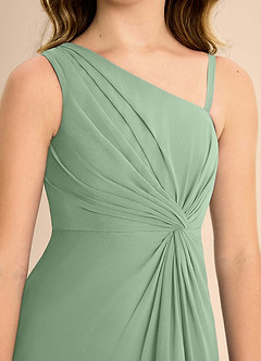 Azazie Brooke Junior Robe Trapèze en Mousseline de soie Fente Latérale Matcha image7