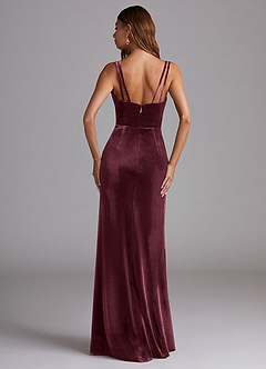 Azazie Leo Bridesmaid Dresses Raspberry Sheath Pleated Velvet Dress image2