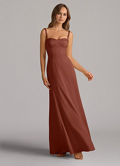 Azazie Amaris Bridesmaid Dresses Auburn A-Line Corset Stretch Satin Dress image1