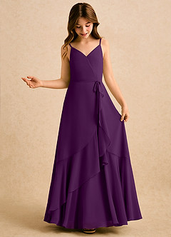 Azazie Amiah Girls Formal Robe Demoiselle D'honneur Fillette Robe Trapèze en Mousseline de soie Rayé Grain De Raisin image4