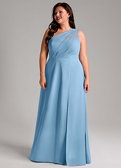 Azazie Phaedra Bridesmaid Dresses Steel Blue A-Line One Shoulder Chiffon Dress image8