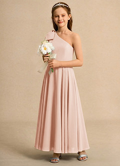 Azazie Guppy Junior Formal Blumenmädchenkleider A-Linie One-Shoulder Chiffon Kleid Englisches Rosa image6