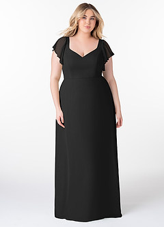 Azazie Syenna Bridesmaid Dresses Black A-Line Ruched Chiffon Dress image6