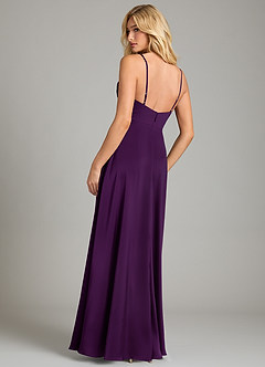Azazie Sarella Bridesmaid Dresses Grape A-Line Pleated Stretch Satin Dress image2