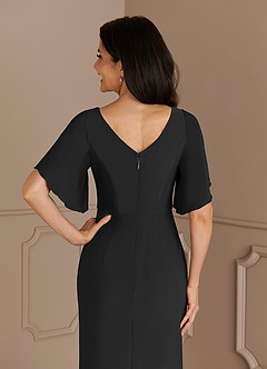 Azazie Louanne Mother of the Bride Dresses Black Mermaid Boatneck Pleated Luxe Knit Dress image6