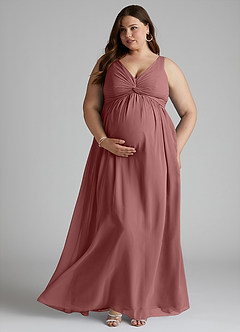 Azazie Yetta Maternity Bridesmaid Dresses A-Line V-Neck Gathered Chiffon Floor-Length Dress image7
