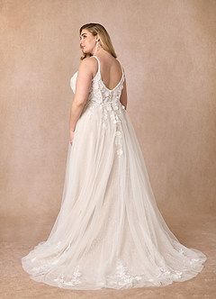 Azazie Jovana Hochzeitskleider A-Linie Schaufel Tüll Kleid Diamantweiß Champagner image7