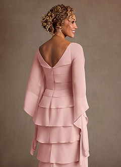 Azazie Arabinda Abiti per la Madre della Sposa Abito Tubino in Chiffon Increspato Rosa Cipria image6