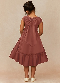 Azazie Lee Flower Girl Dresses Auburn A-Line Bow Stretch Satin Dress image5