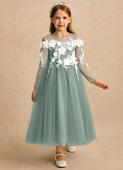 Azazie Lilah Flower Girl Klänningar Klänning A-linje i Tyll Spets image1