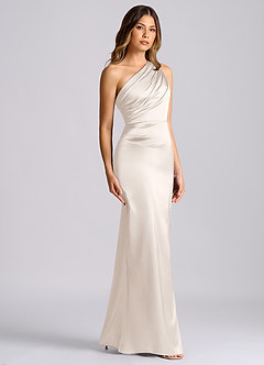 Azazie Akilah Bridesmaid Dresses White Alabaster Mermaid One Shoulder Stretch Satin Dress image3