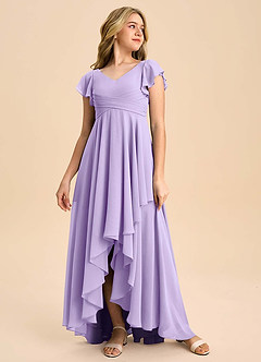 Azazie Caria Junior Lilac A-Line Pleated Chiffon Dress image3