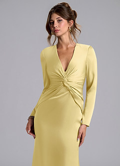 Azazie Valerie Bridesmaid Dresses Lemon Sorbet Mermaid Long Sleeve Stretch Satin Dress image6