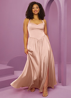 Barbie ♥ Azazie Bridesmaid Dresses Rose Gold A-Line with Pockets Stretch Satin Dress image10