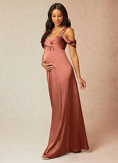 Azazie Rhea Maternity Bridesmaid Dresses A-Line Off-The-Shouler Pleated Stretch Satin Floor-Length Dress image3
