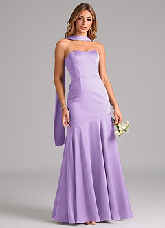 Azazie Shiloh Bridesmaid Dresses Lilac Mermaid Strapless Stretch Satin Convertible Dress image5