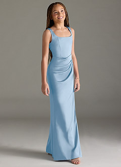 Azazie Mero Junior Syrena Pofałdowany Satyna elastyczna Długość podłogi Młodsza druhna Sukienka image3