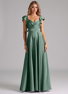 Azazie Leilani Bridesmaid Dresses Eucalyptus A-Line Ruched Stretch Satin Dress image3