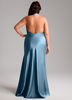 Azazie Lorena Bridesmaid Dresses Steel Blue Mermaid Pleated Stretch Satin Dress image8