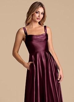Azazie Shaude Bridesmaid Dresses Cabernet A-Line Pleated Metallic Satin Dress image2