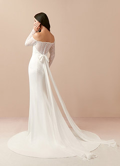 Azazie Aracely Wedding Dresses Diamond White Mermaid Off the Shoulder Stretch Crepe Dress image1