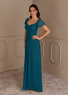 Azazie Gwenyth Final Sale Ink Blue A-Line Lace Chiffon Dress image4