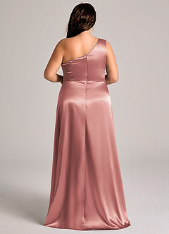 Azazie Brooke Brautjungfernkleider A-Linie One-Shoulder Metallischer Satin Kleid Altrosa image9