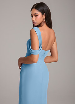 Azazie Wynter Jurken voor bruidsmeisjes Jurk van Chiffon met Kolom Off the Shoulder Staal Blauw image2