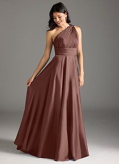 Azazie Charlize Bridesmaid Dresses Espresso A-Line One Shoulder Stretch Satin Dress image2