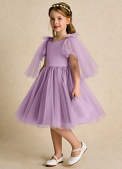 Azazie Duchess Flower Girl Dresses Wisteria A-Line with Sleeves Tulle Dress image1