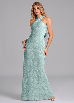 Azazie Doretta Bridesmaid Dresses Mist Mermaid Pleated Floral Burnout Dress image5