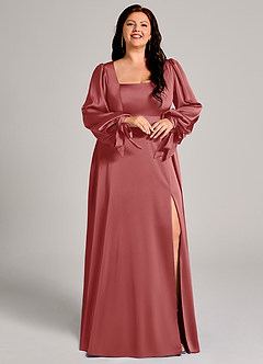Azazie Leonia Robes de demoiselle d'honneur Robe Trapèze en Satin extensible Manche longue Antique Rose image12