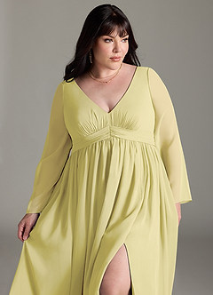 Azazie Teton Maternity Bridesmaid Dresses A-Line Long Sleeve Chiffon Floor-Length Dress image12