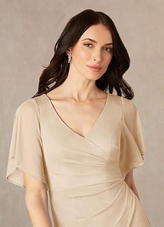 Azazie Selah Abiti per la Madre della Sposa Abito A-Line in Maglia Increspato con Scollo a V Champagne image3