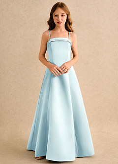 Azazie Izel Girls Formal vestidos de niña de las flores Vestido Marfil Vidrio Marino de Satin Mate de Corte en A con Plisado image6