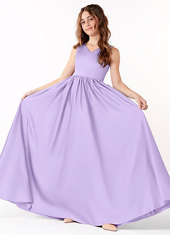 Azazie Hathaway Junior Lilac A-Line Bow Matte Satin Dress image1