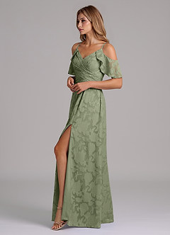 Azazie Dakota Bridesmaid Dresses Pistachio A-Line Off the Shoulder Floral Burnout Dress image6