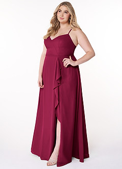Azazie Naeem Bridesmaid Dresses Burgundy A-Line V-Neck Ruffle Chiffon Dress image10