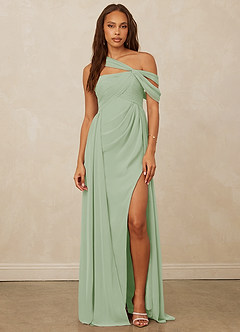Christian Siriano Bridal for Azazie 1014 Robes de demoiselle d'honneur Robe Trapèze en Mousseline de soie Épaule décolletée Vert Sauge image13