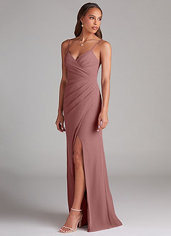 Azazie Maci Brautjungfernkleider Etui Plissee Chiffon Kleid Wüstenrose image3