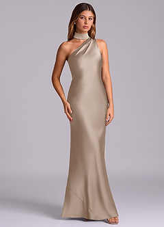 Azazie Seona Bridesmaid Dresses Taupe Mermaid One Shoulder Stretch Satin Dress image3