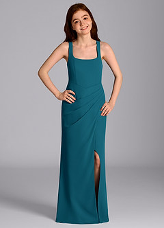 Azazie Mero Junior Abito Sirena in Chiffon Plissettato Blu Inchiostro image1