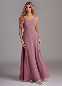 Azazie Daenerys Bridesmaid Dresses Vintage Mauve A-Line Cowl Chiffon Dress image3