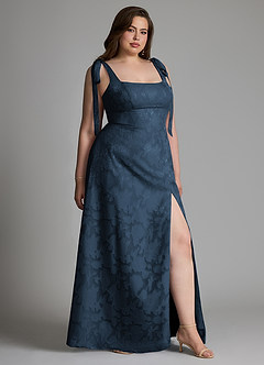 Azazie Debra Bridesmaid Dresses Dark Navy A-Line with Pockets Floral Burnout Dress image10
