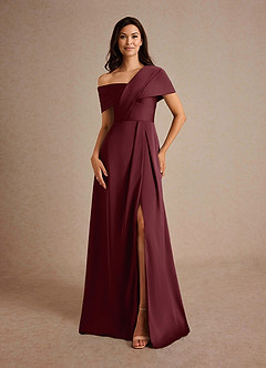 Azazie Milton Mother of the Bride Dresses Cabernet A-Line Pleated Stretch Satin Dress image5