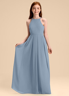 Azazie Arianthe Junior Dusty Blue A-Line Pleated Chiffon Dress image3