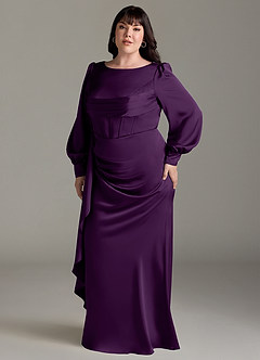 Azazie Raye Bridesmaid Dresses Grape Mermaid Long Sleeve Stretch Satin Dress image10