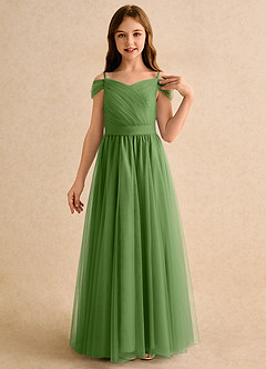Azazie Yuna Girls Formal Flower Girl Dresses Basil A-Line Off the Shoulder Tulle Dress image6