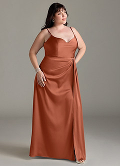 Azazie Brielle Brautjungfernkleider A-Linie Cowl-Spaghettiträger Stretch-Satin Kleid Zedernrose image9